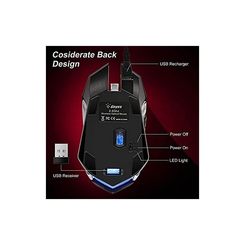 C9s (Updated Version) Wireless Gaming Mouse, Rechargeable Silent Click Mice with Nano Receiver, Changing Breathing Backlit, 3 Adjustable DPI Up to 2400 for Laptop, PC, MacBook (C9s Black)