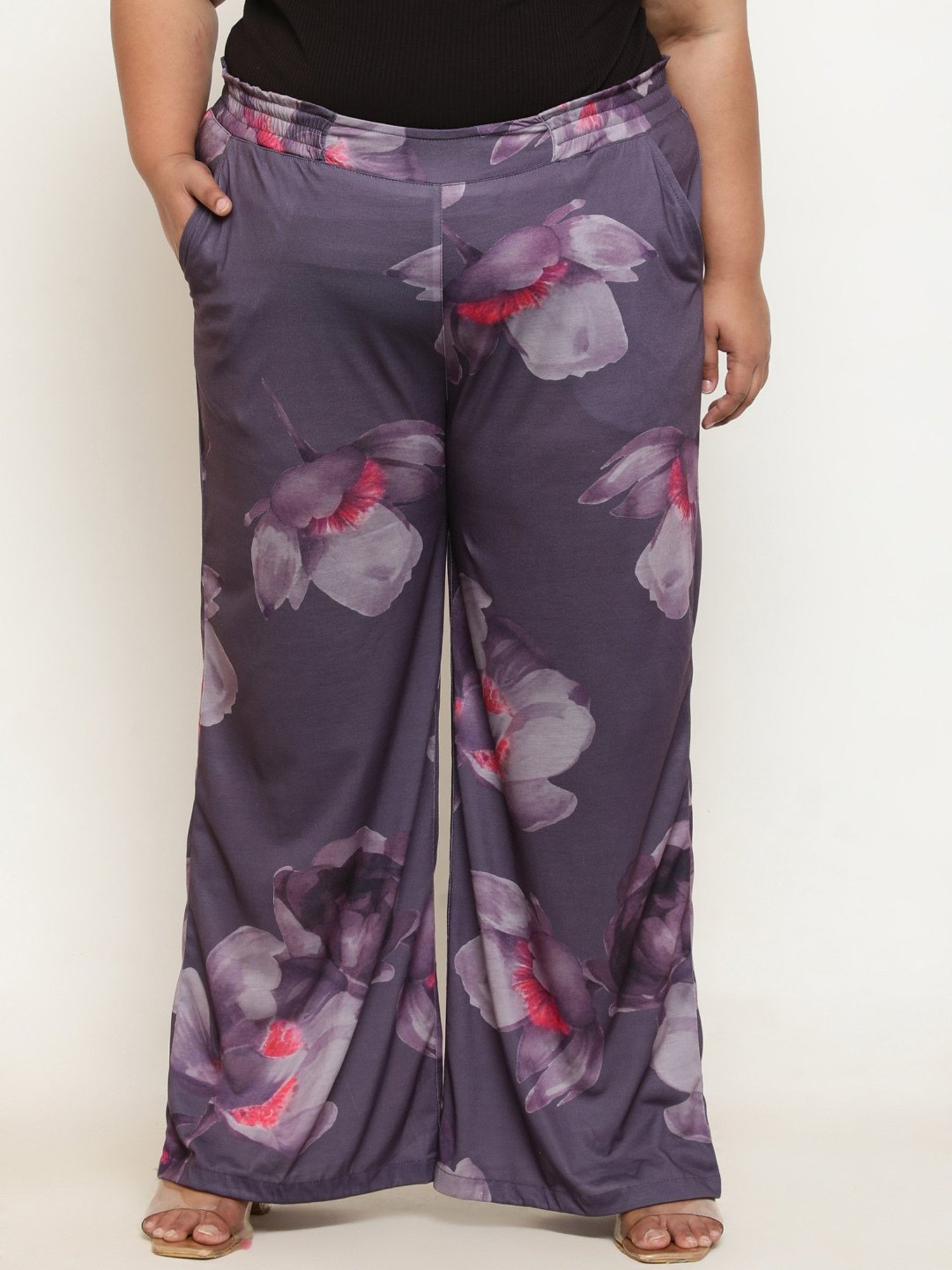 Amydus Purple Printed Flared Fit High Rise Pants