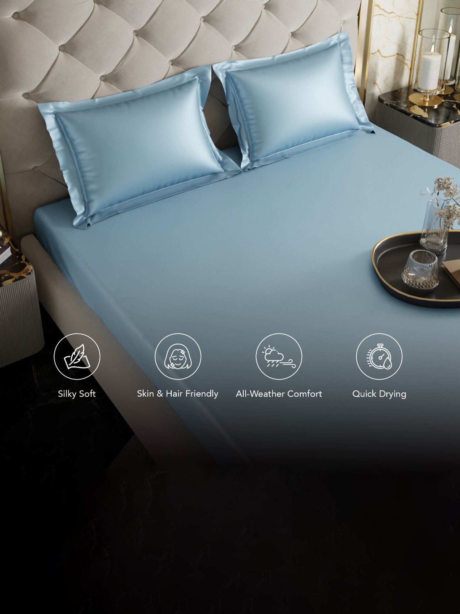 Stoa Paris Blue 300 TC Polyester Super King Fitted Sheet with 2 Pillow Covers