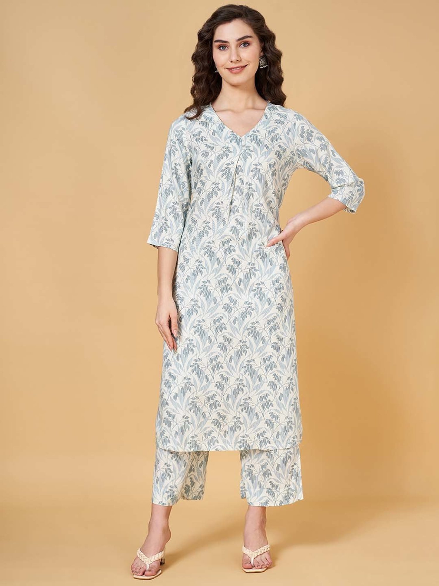 Rangmanch by Pantaloons Whisper White Floral Print Kurta Pant Set