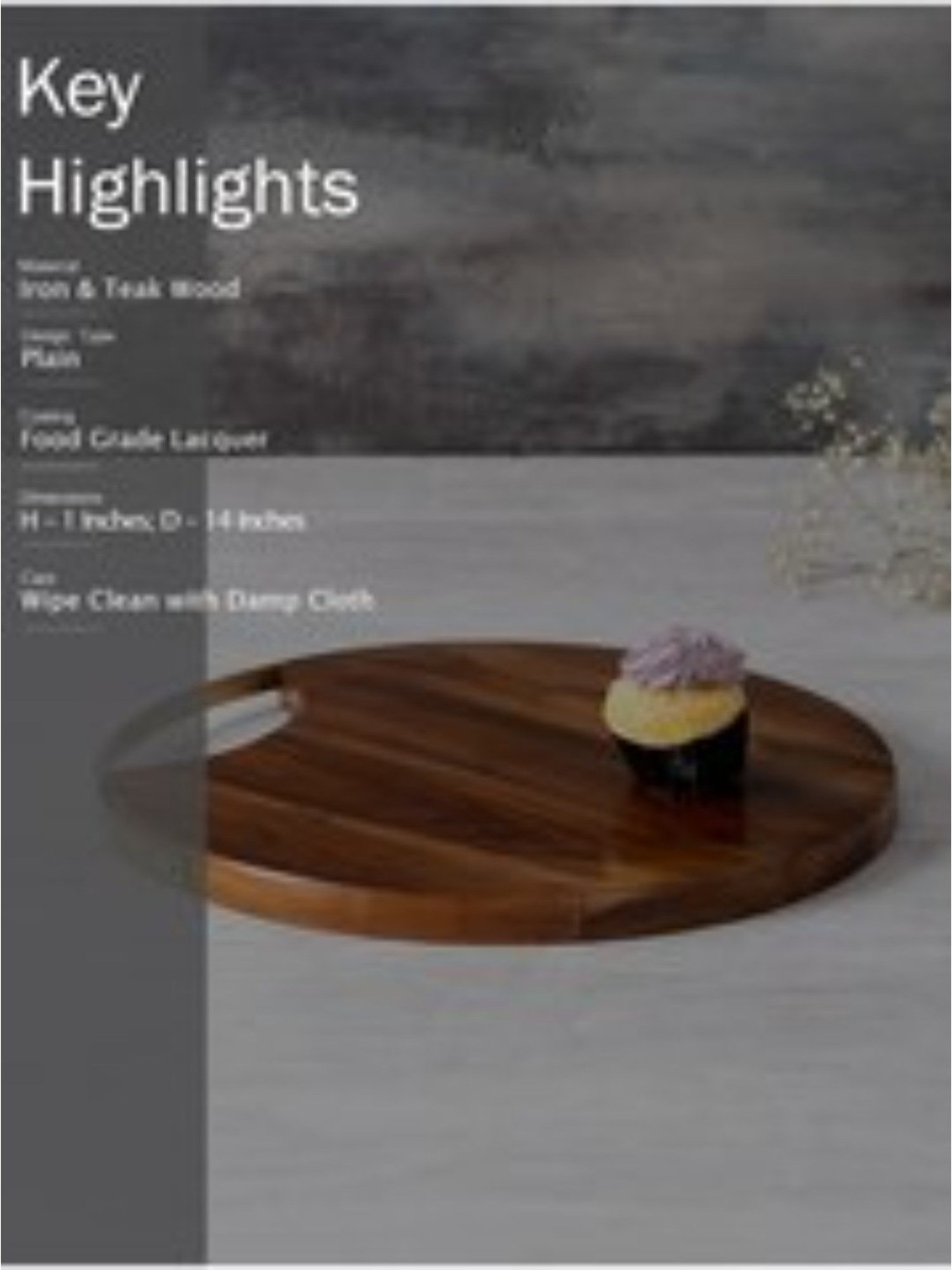 nestroots Wooden Serving Platter Cheese Board with Golden Handle for Snacks (14-Inches)