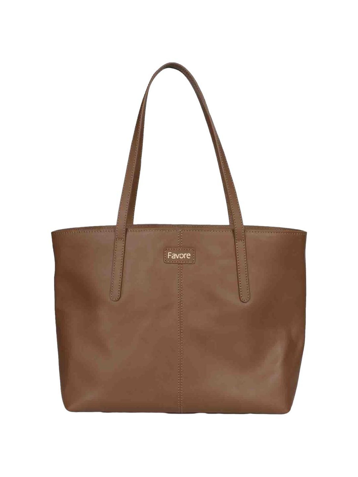 Favore Tan Solid Medium Tote Handbag