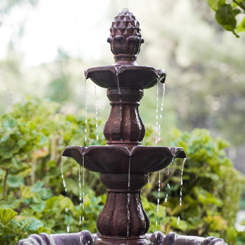 52" 3 Tier Freestanding Plastic Leaf Design Outdoor Birdbath and Birdfeeder Brown - XBrand