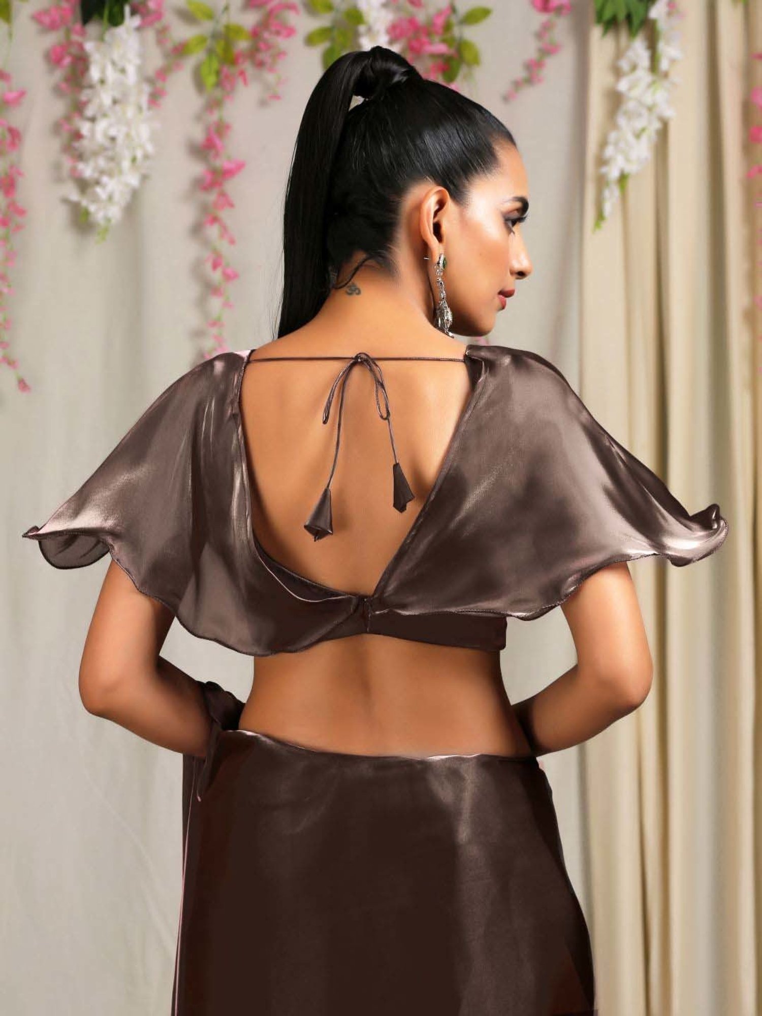 Swtantra Brown Woven Pattern Readymade Blouse
