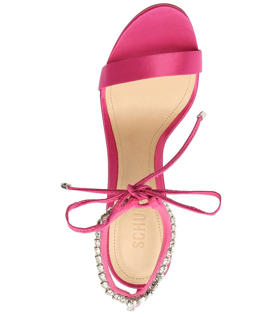 Schutz Islah Satin Rhinestone Ankle Tie Dress Sandals