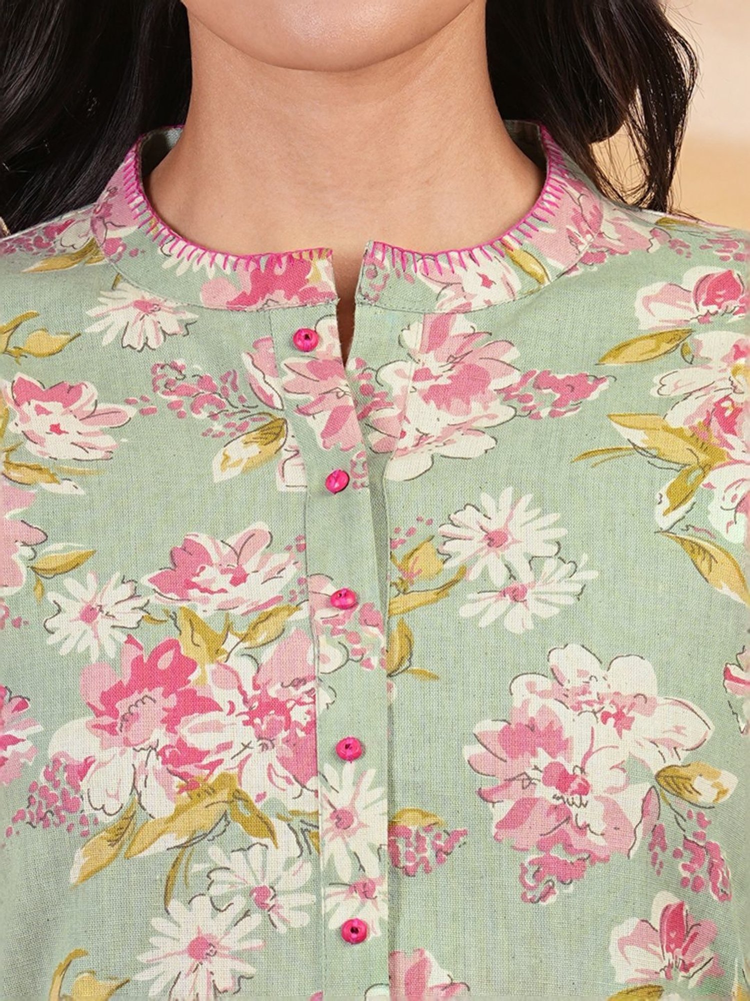 Kami Kubi Green Cotton Printed Straight Kurta