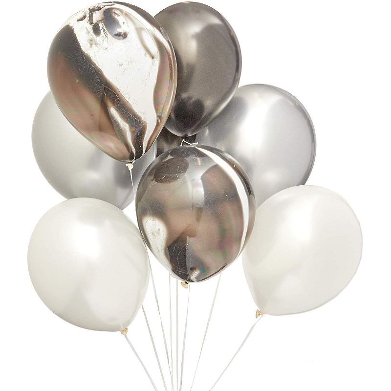 Blue Panda 40 Packs Black White & Silver Latex Marbled Balloons 12" Bridal Shower Party Decorations