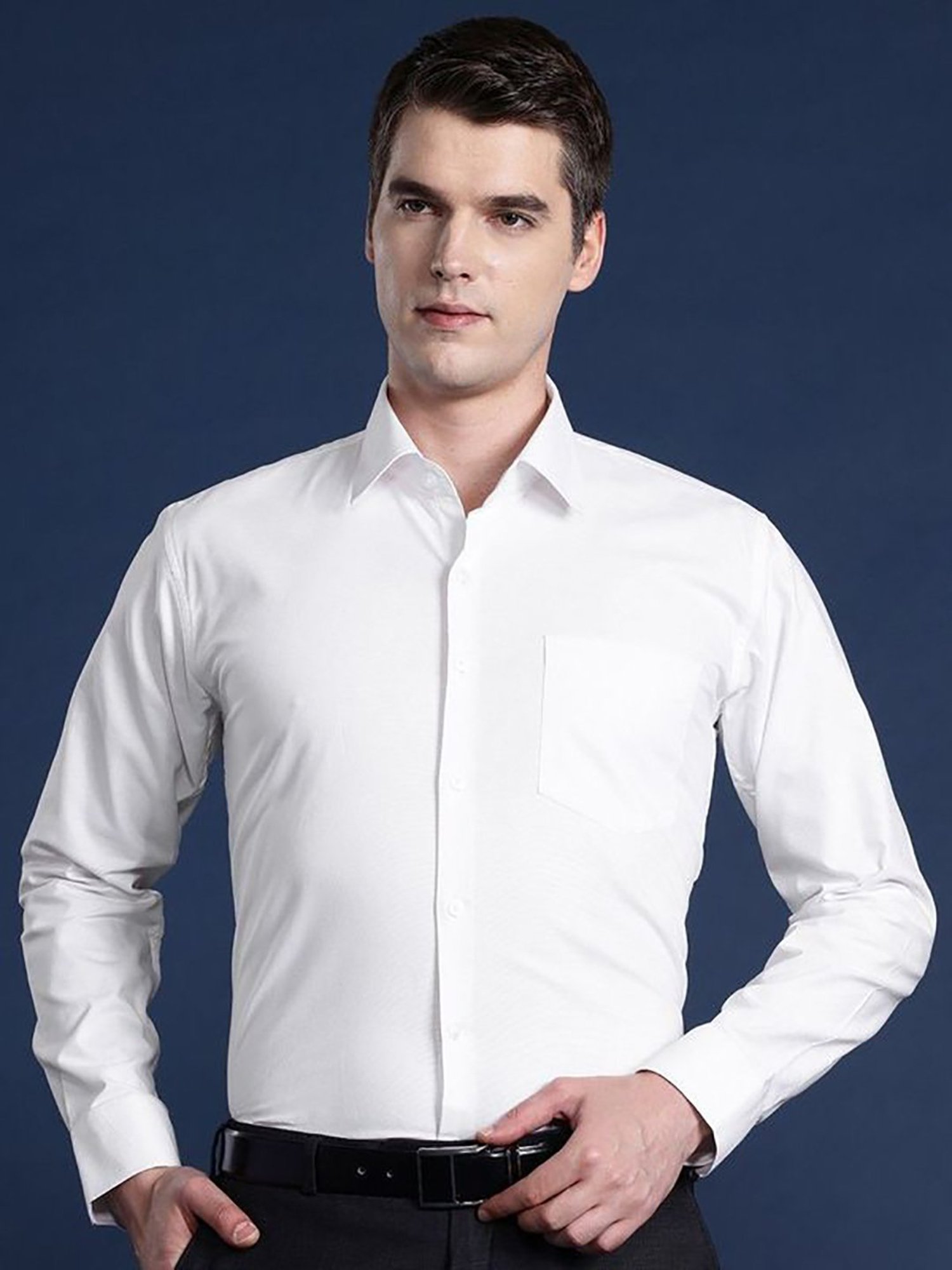 Hancock White Slim Fit Solid Shirts