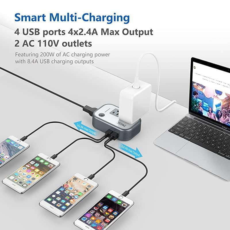 Power Step Down 220V to 110V Voltage Converter with 4Port USB International Travel Adapter for China UK European Etc Use for US appliances Overseas