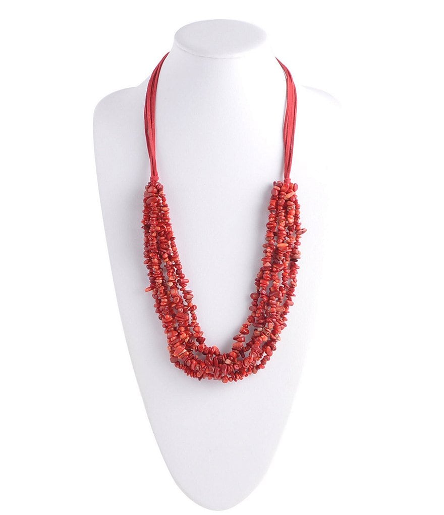 Barse Long Red Coral Chip Necklace