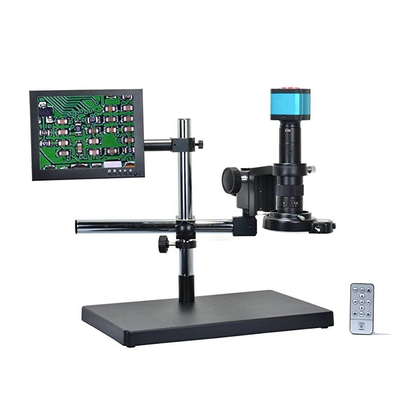 14MP HDMI HD USB Digital Industry Video Microscope Camera Set+Big Boom Stand Universal Bracket +180X C-Mount Lens+144 LED Light + 8" inch HDMI LCD Monitor (180X Zoon Lens)