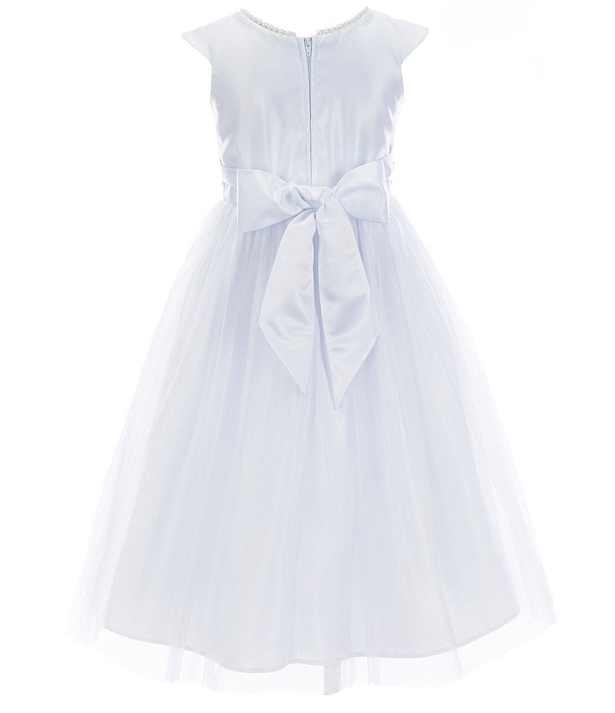 Sweet Kids Big Girls 7-16 Faux-Pearl Satin/Tulle Fit-And-Flare Dress