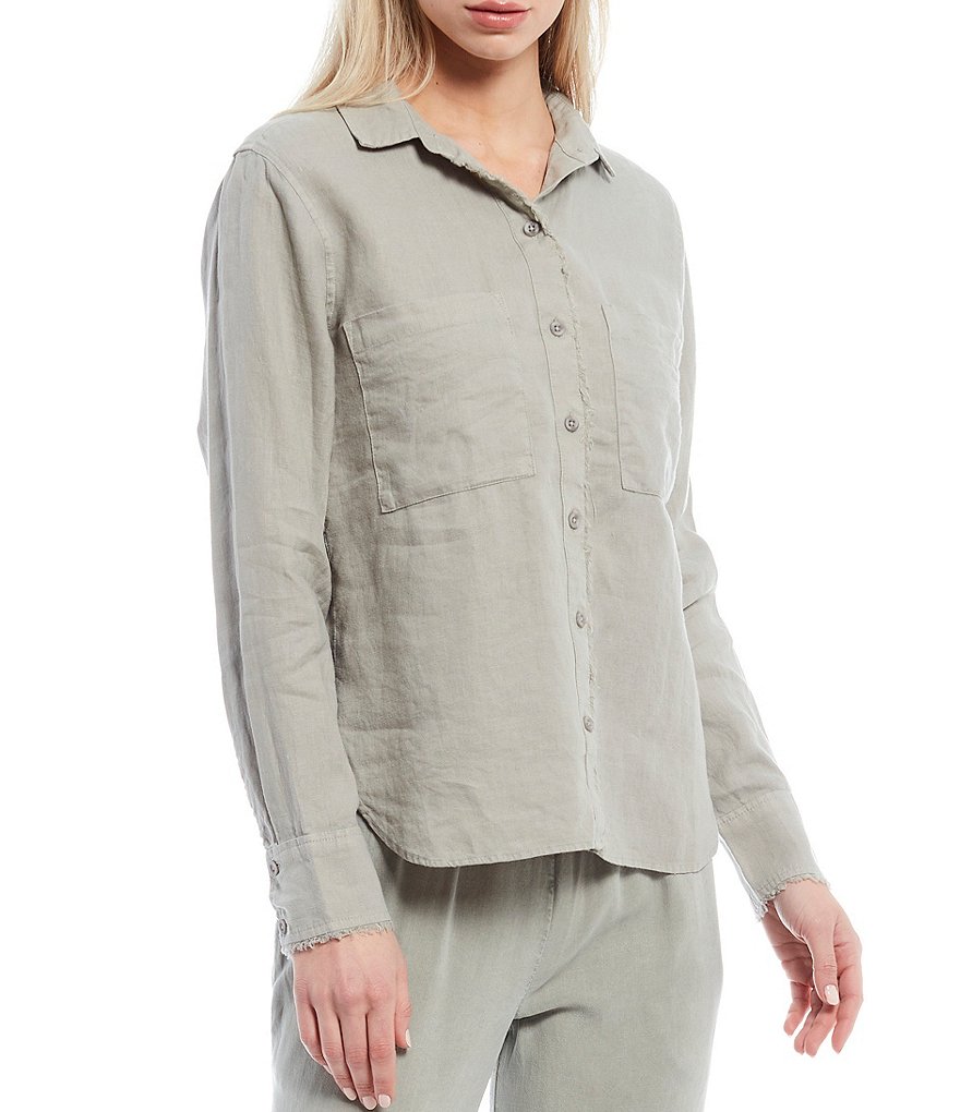 Cloth & Stone Woven Fray Placket Button Front Top