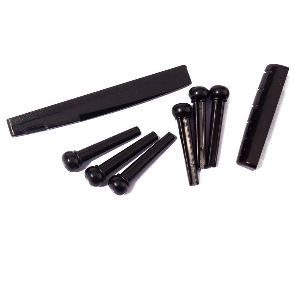 Acoustic Guitar Plastic Bridge Saddle and Nut and Acoustic Guitar Replacement Parts (Light Brown)