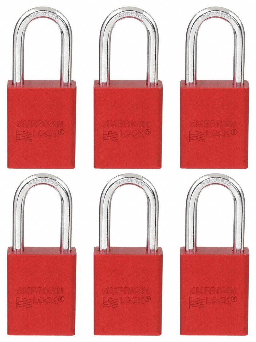 AMERICAN LOCK A1106KAS6RED Lockout Padlock,KA,Red,1-7/8"H,PK6