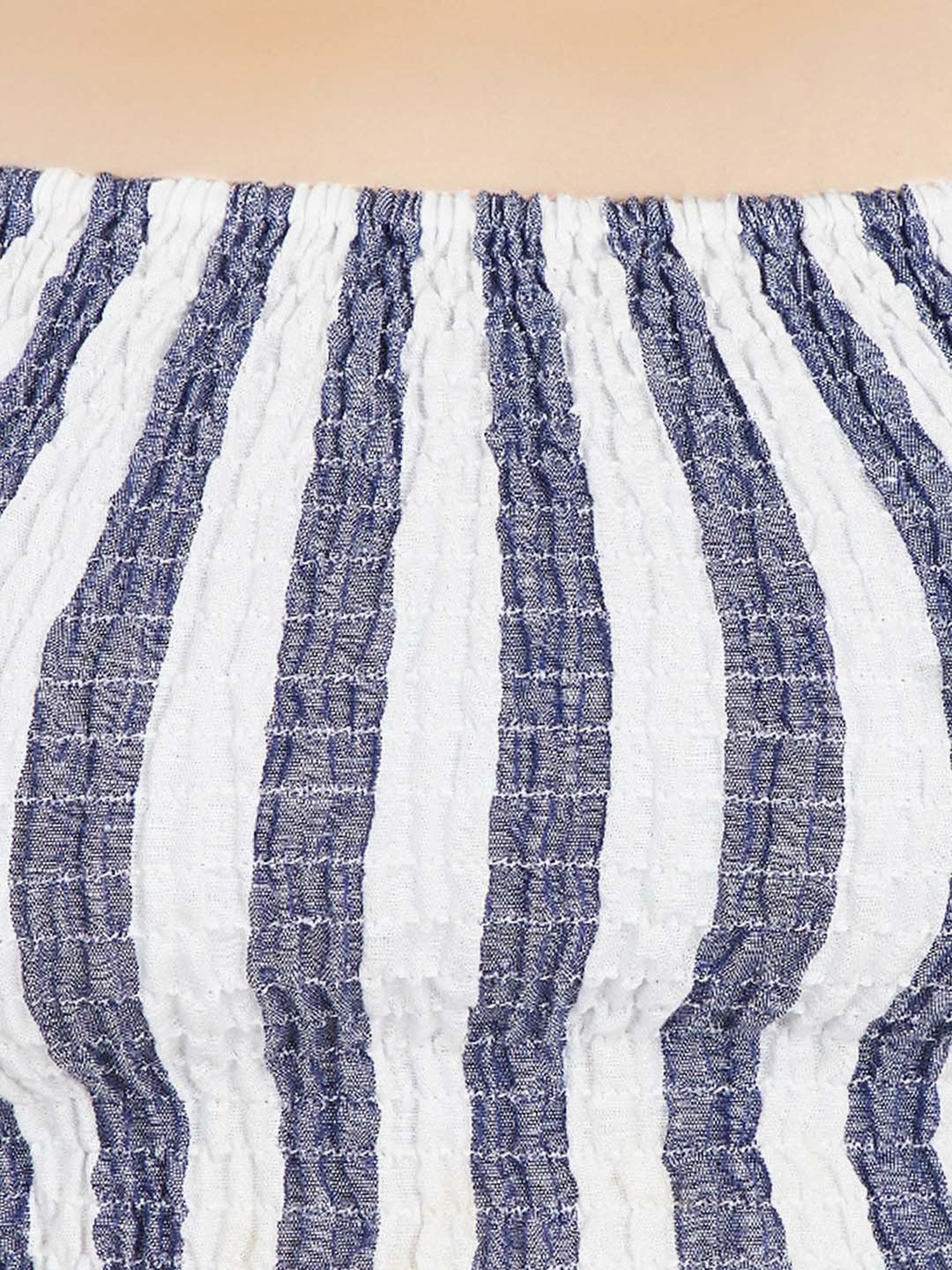 VASTRADO Blue & White Cotton Striped Crop Top