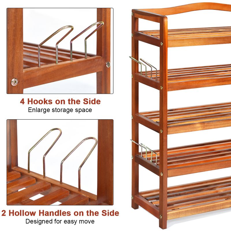 Costway 5-Tier Wood Shoe Rack Freestanding Shoe Storage Organizer Heavy-duty