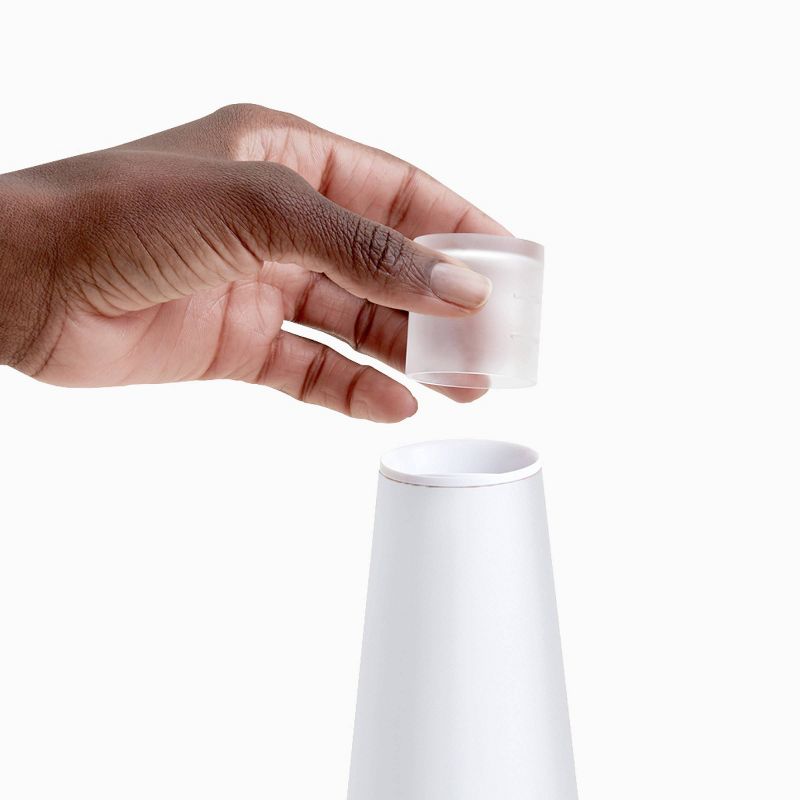 quip Plastic Refillable Mouthwash Starter Kit - Reusable Dispenser + Cup - 45-Use / 4x Concentrate / Mint Anticavity Fluoride Refill Included - White