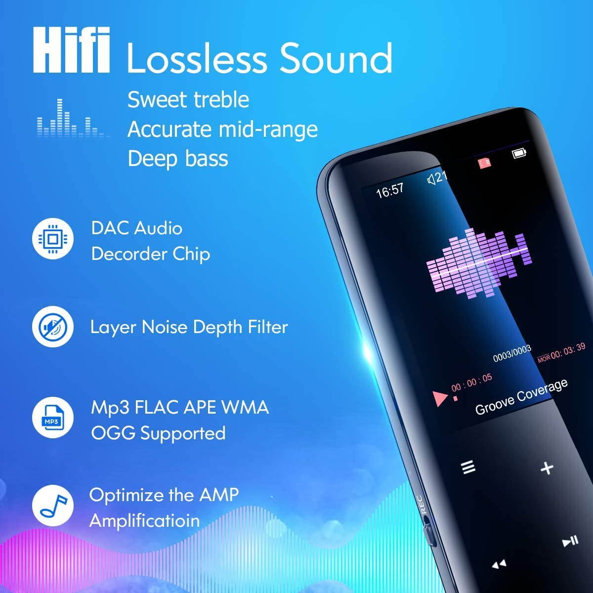 Portable Bluetooth MP3 Music Player with FM Hi-Fi Lossless Support up to 128GB