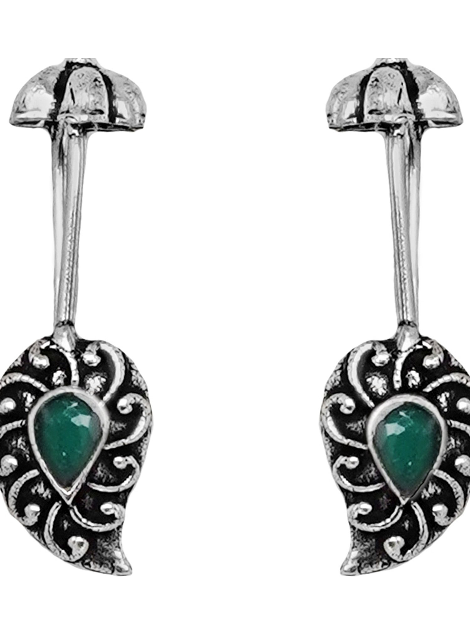 Teejh Ethnic Mitali Green Stone Silver Oxidsed Ear Cuff Earrings