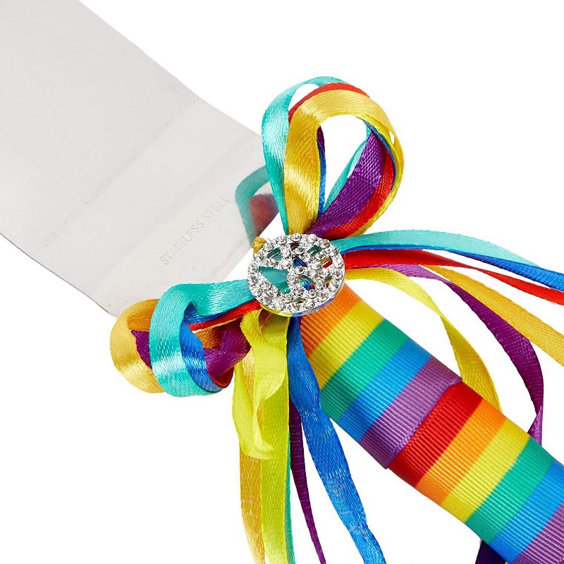 Sparkle and Bash 4 Piece LGBTQ Pride Rainbow Cake Cutting Set For Wedding Supplies, White