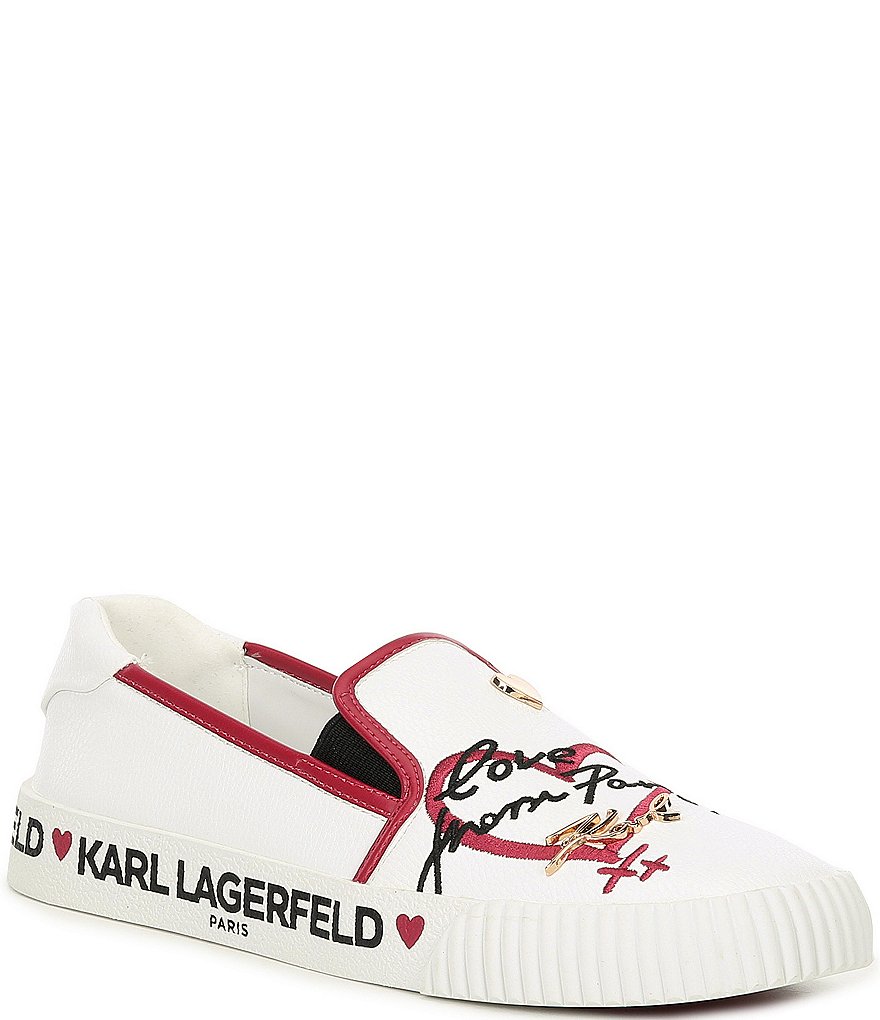KARL LAGERFELD PARIS Jessie Logo Script Leather Slip-On Sneakers