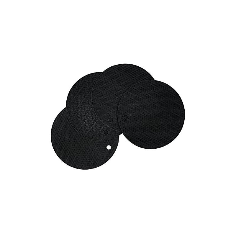 Silicone heat resistant trivet mat set of 4 hot pad for pot holder counter top protector and spoon rest food grade safe Round Black
