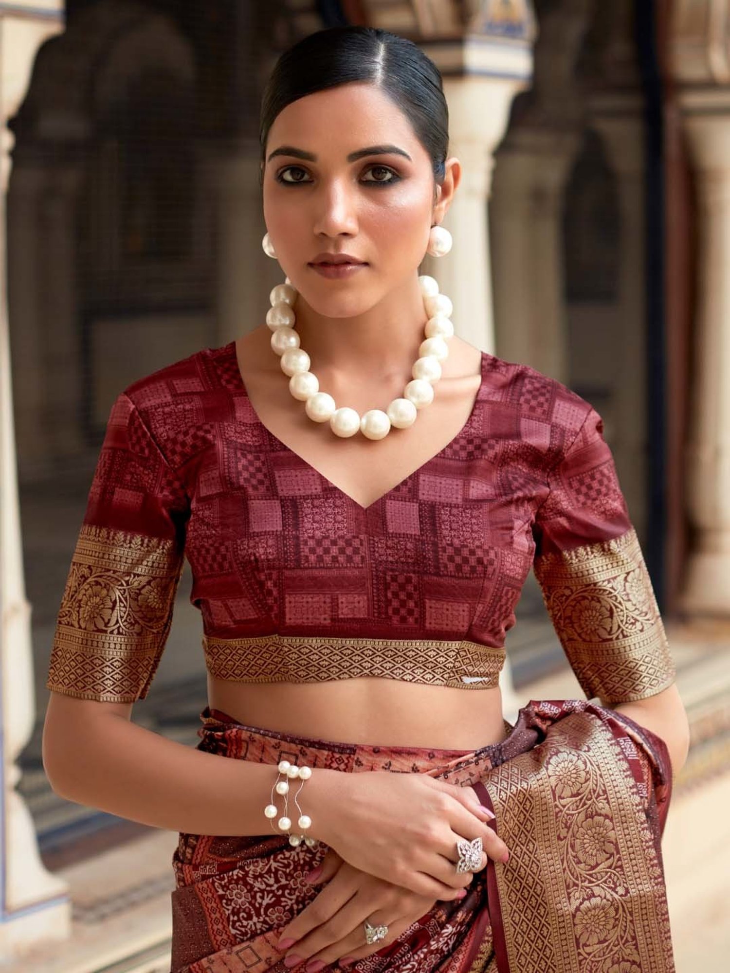 Saree Mall Purple Silk Printed Saree With Unstitched Blouse