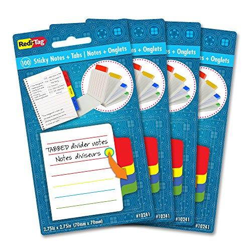 Redi-tag Sticky Notes with Tabs 4"Wx4"Lx2"H 4/PK Multi 10246