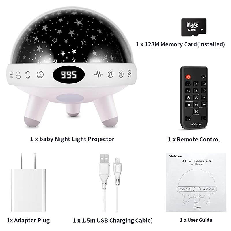 Baby Star Projector Night Light for Kids with Music White Noise Sound Machine Baby Sleep Soother Nursery Bedside Lamp 9 Natural Sounds 20 Lullabies Remote Control Adapter Timer