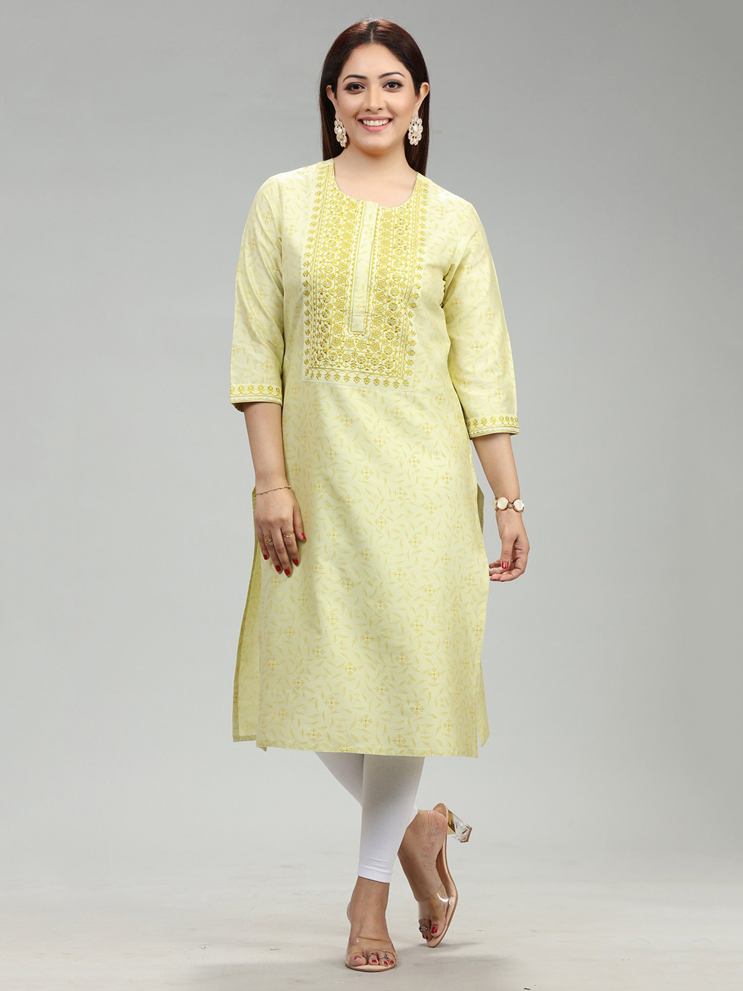 Cotton Culture Lime Green Embroidered Straight Kurta