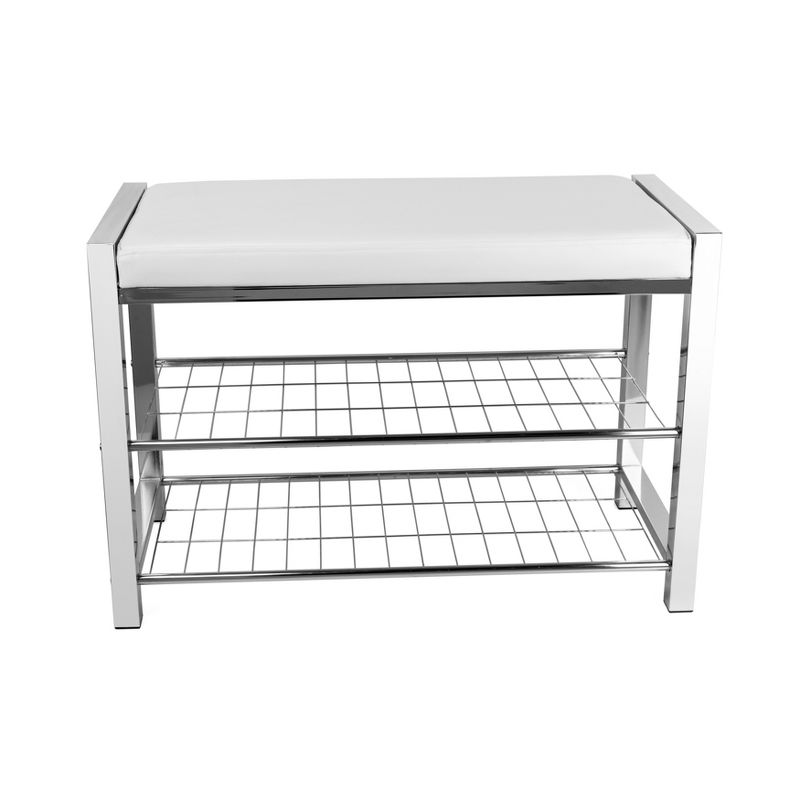 Danya B. Leatherette Storage Entryway Bench with Chrome Frame - White