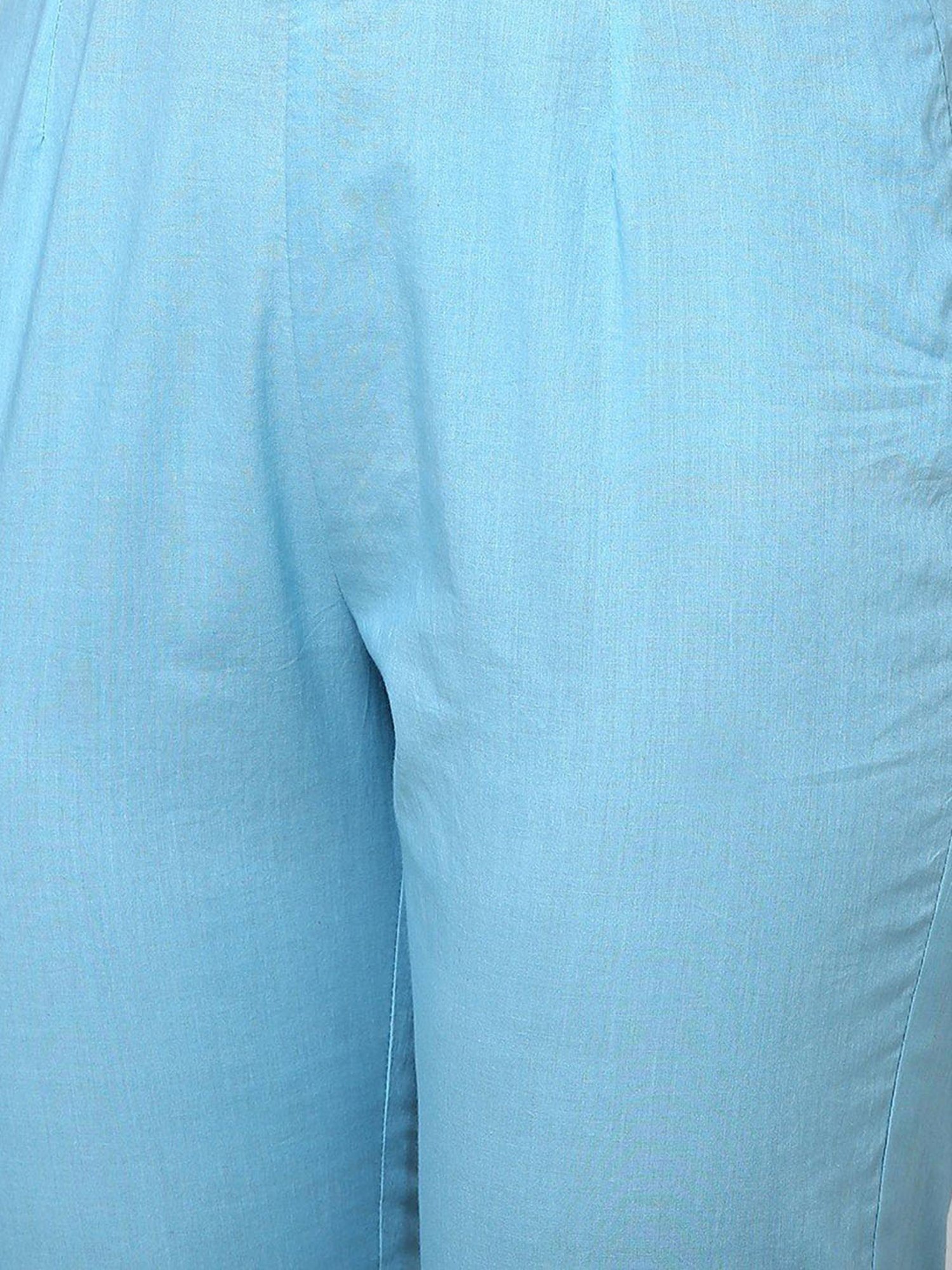 Biba Blue Printed Kurta & Pant Set With Shrug