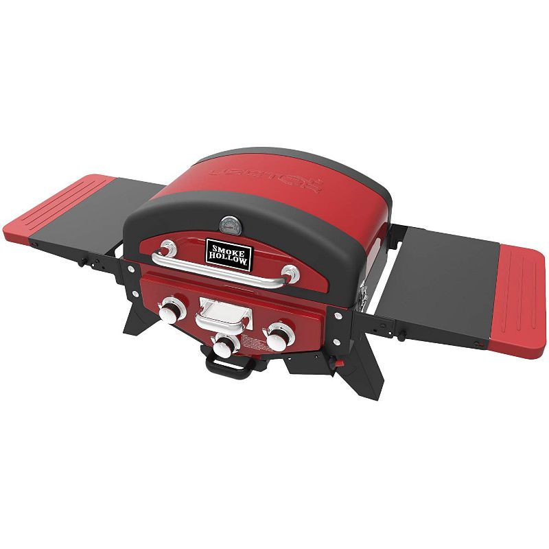 Smoke Hollow VT280RDS Vector Series 2-Burner Portable Tabletop Propane Gas Grill with Folding Side Table and Porcelain-Coated Wire Cooking Grids, Red