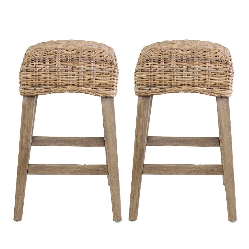 Set of 2 Leya Rattan Counter Height Barstools Gray - East at Main