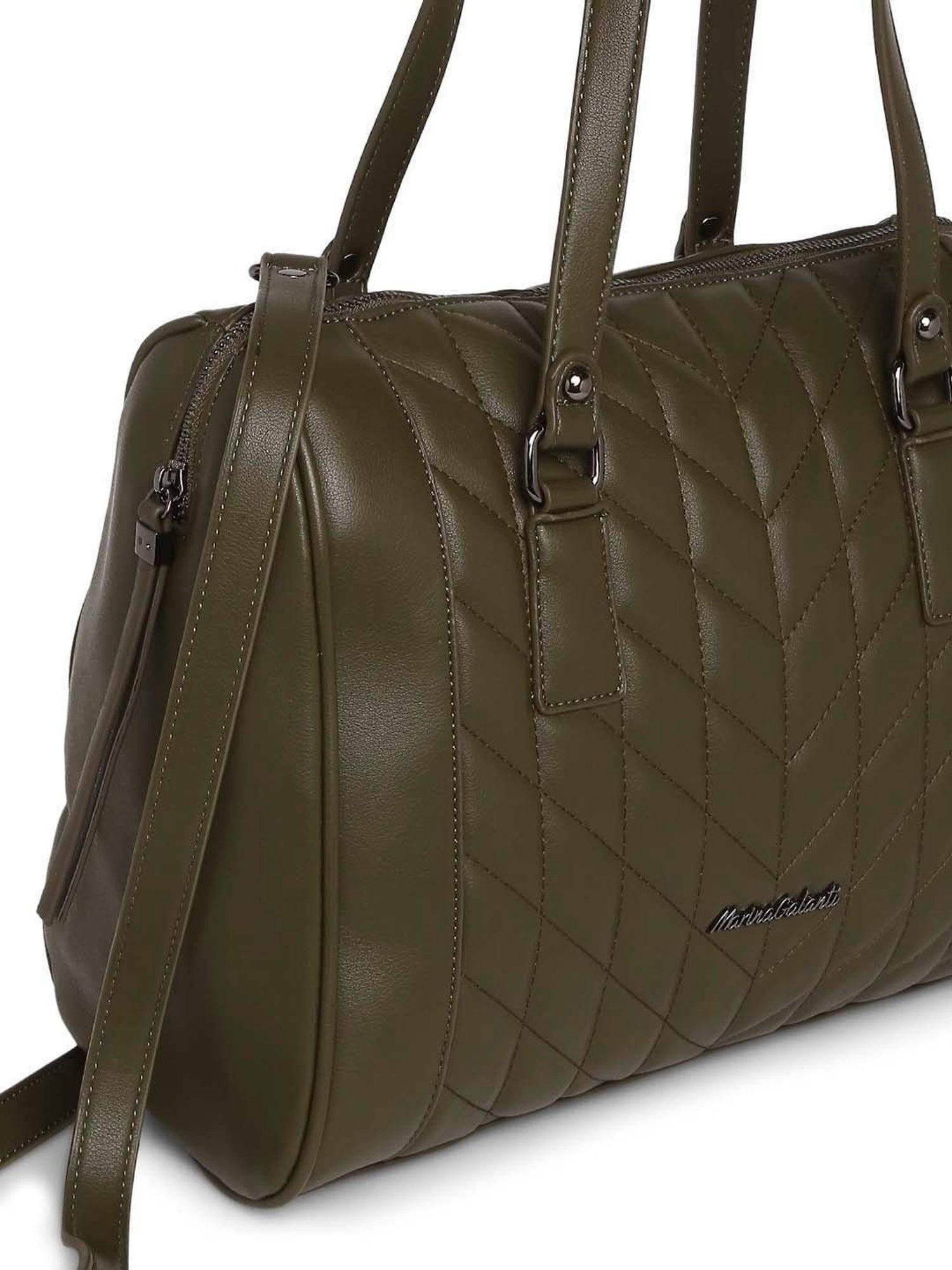 Marina Galanti Olive Quilted Medium Bowler Bag