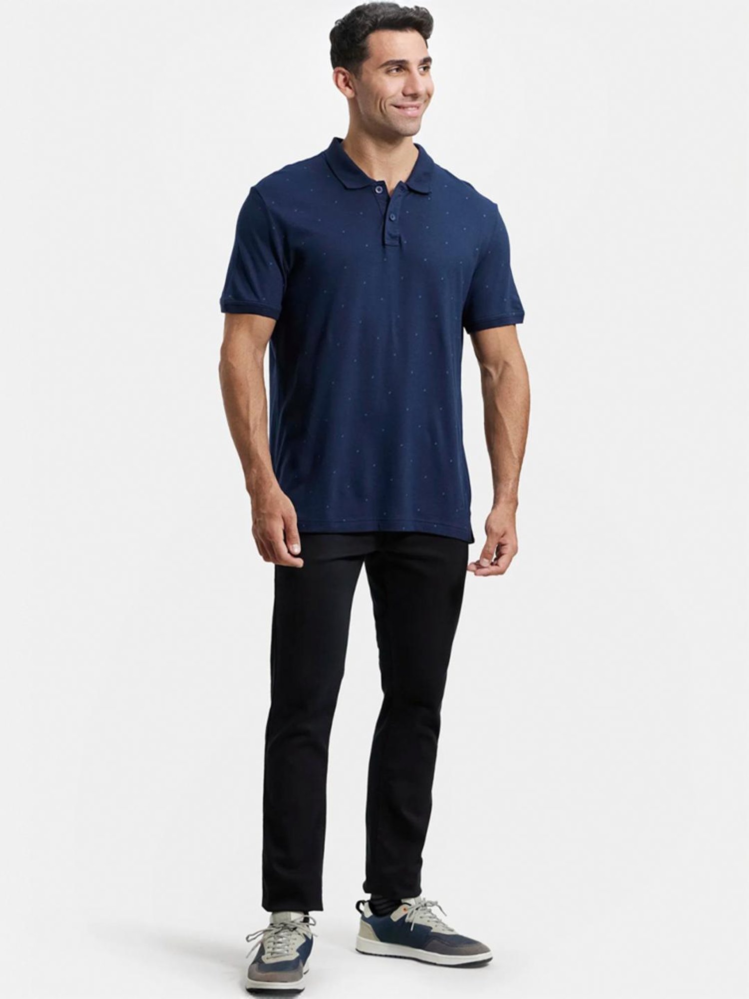 Jockey IM16 Men's Tencel Micro Modal And Cotton Blend Printed Half Sleeve Polo T-Shirt