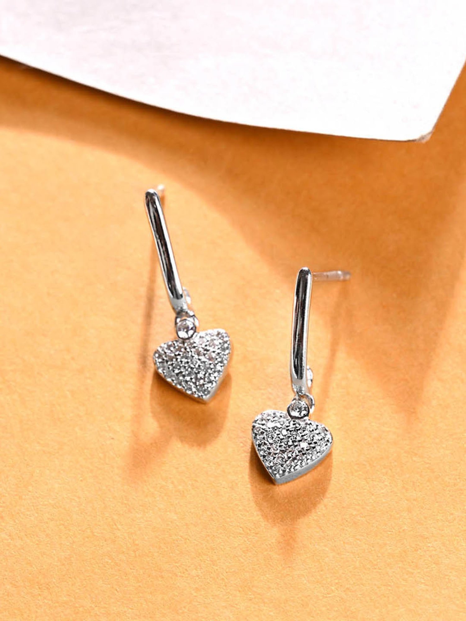 Clara 925 Sterling Silver Platinum Plated Swiss Zirconia Heart Drop Earrings Gift for Women