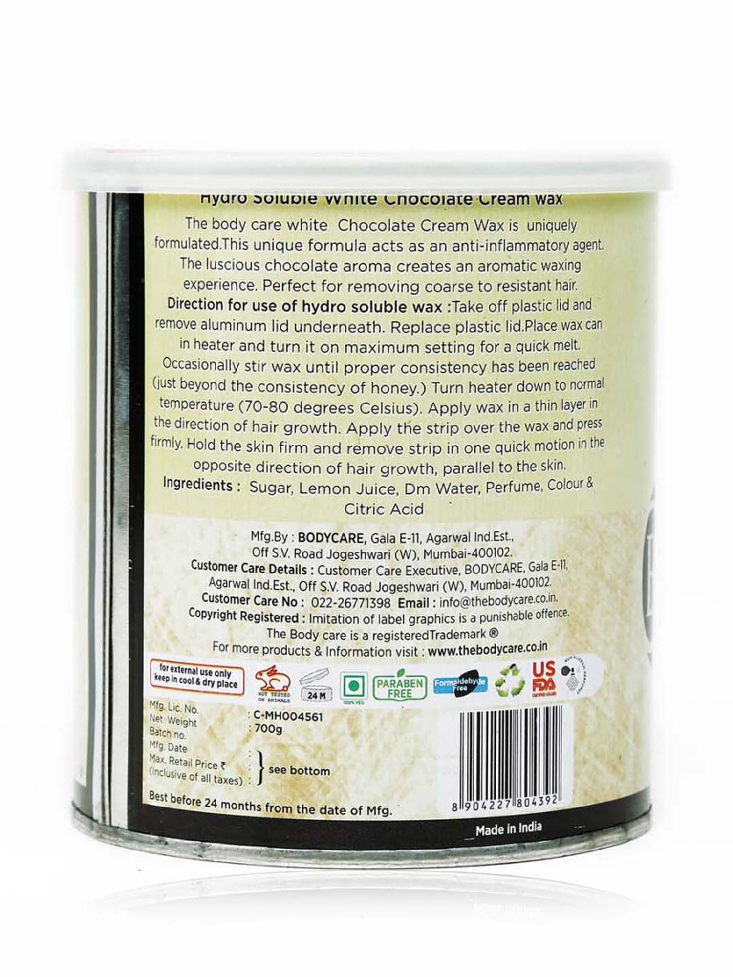 The Body Care White Chocolate Hydrosoluble Wax - 700 gm