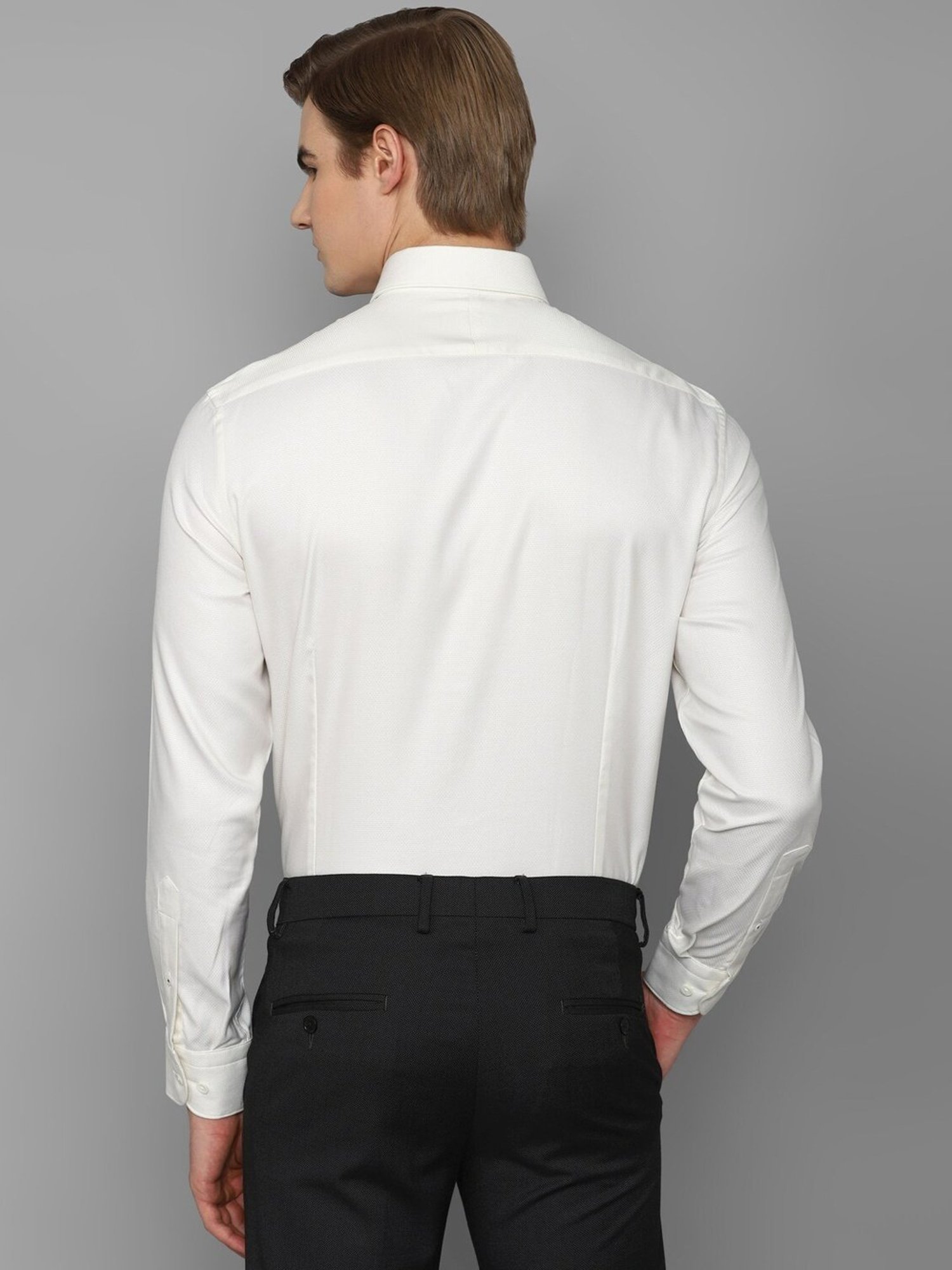 Luxure By Louis Philippe White Cotton Slim Fit Self Pattern Shirt