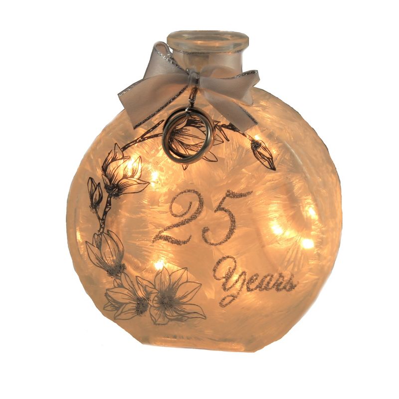 Stony Creek 4.5" Silver Anniversary Pre-Lit Jar 25 Years  -  Decorative Vases