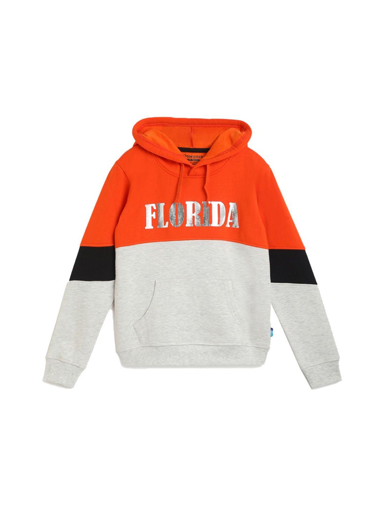 Li'l Tomatoes Kids Orange & Grey Graphic Print Hoodie
