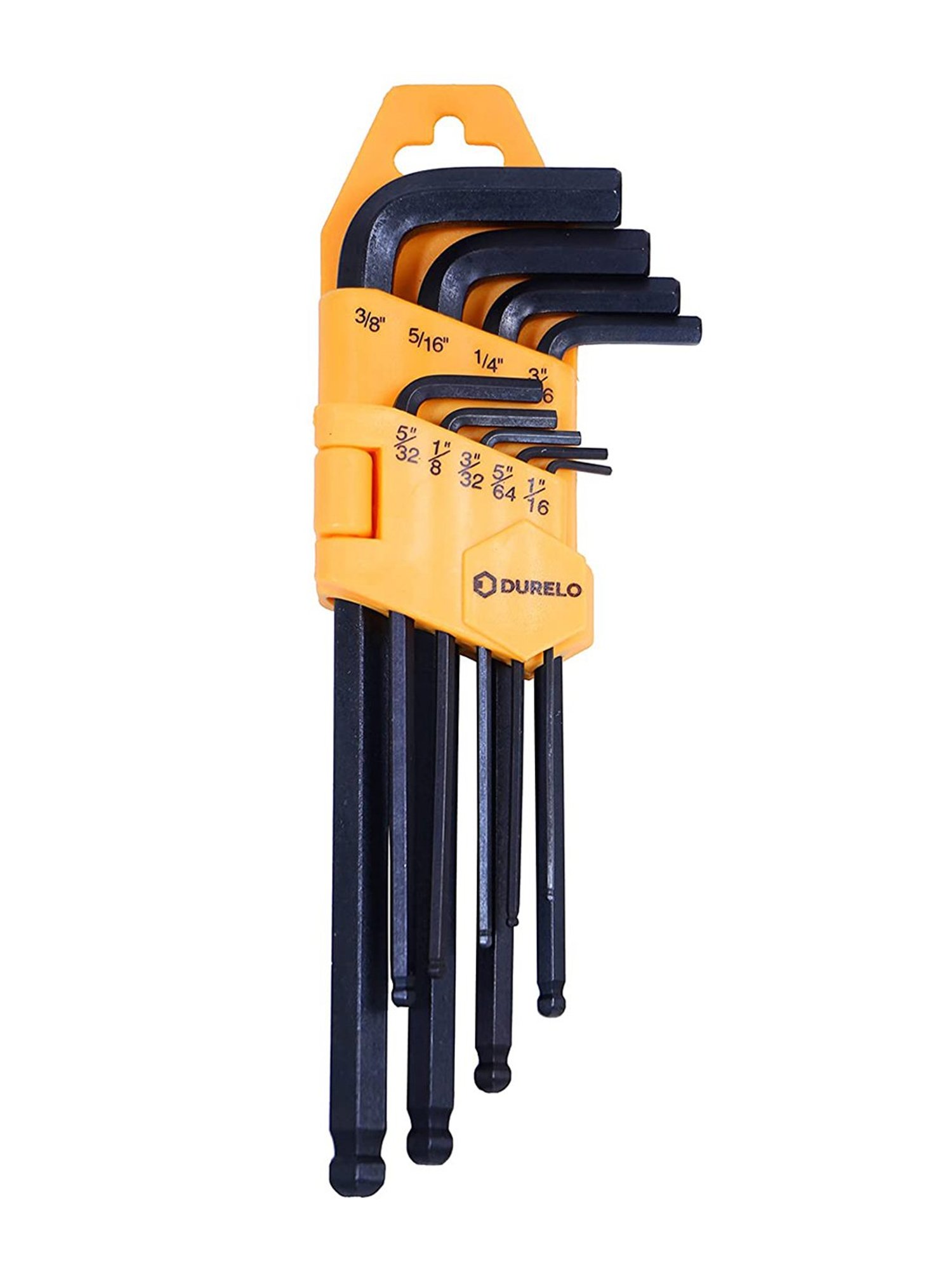 DURELO LAK-9I Long Ball Point Allen Key Set (1/16,5/64,3/32,1/8,5/32,3/16,1/4,5/16,3/8inch) (Yellow)
