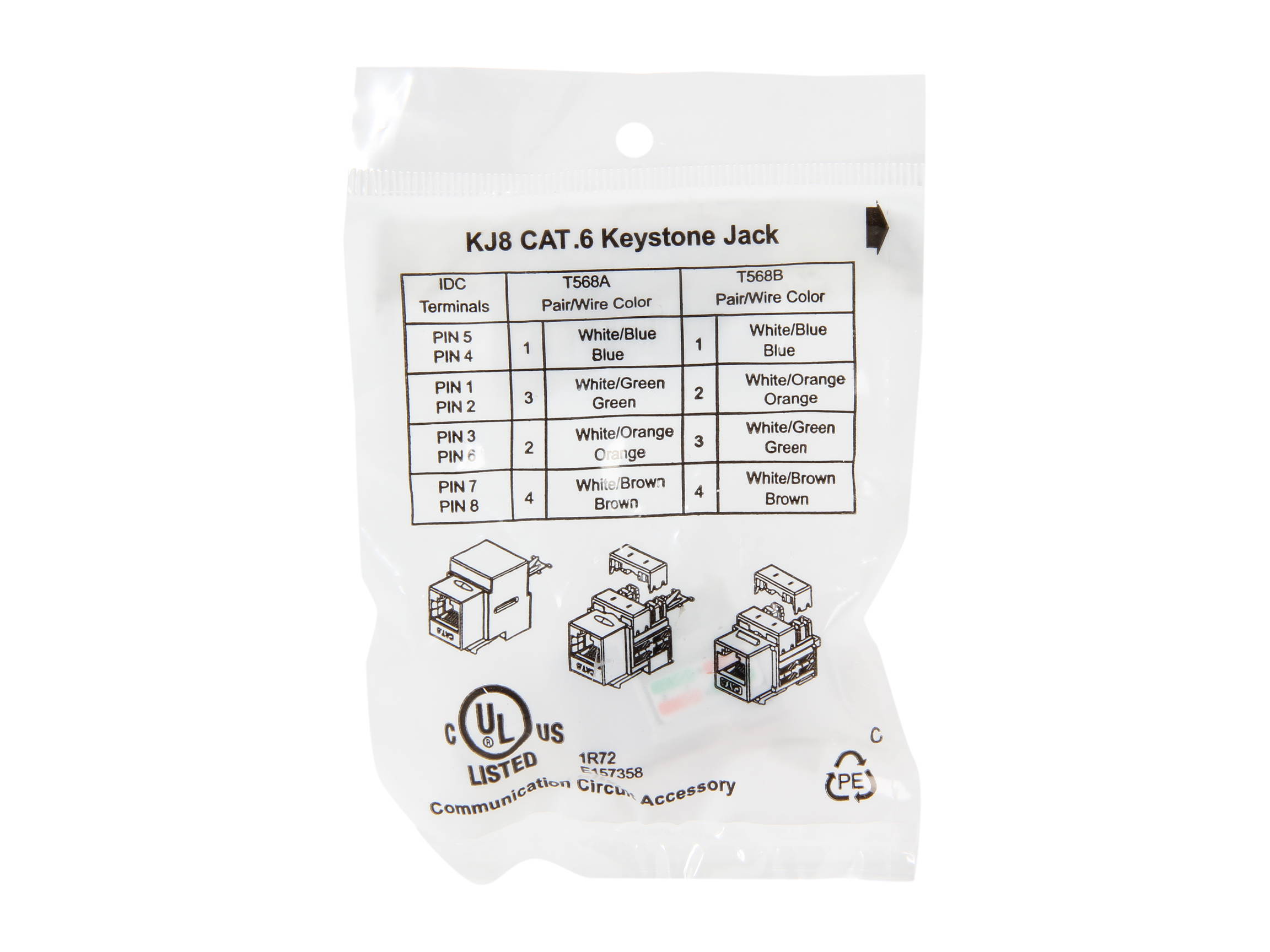 BYTECC Cat. 6 Punch Down Keystone Jack - White