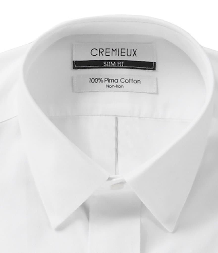 Gold Label Roundtree & Yorke Solid Non-Iron Fitted Point-Collar Dress Shirt with French Cuffs