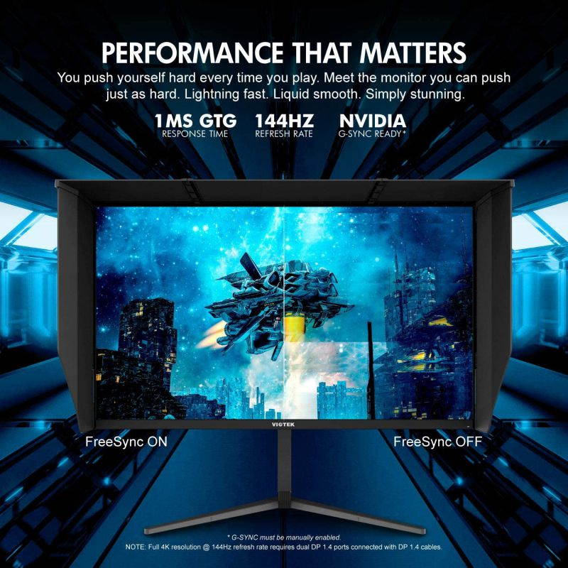 Viotek GFI27QXA 27&rdquo; 4K UHD 120hz Gaming Monitor (144hz Overclocked) 1ms HDR IPS FreeSync 2x HDMI 2.0 2x DP 1.4, Height, Tilt, Swivel, Pivot 3-Year Warranty, Black