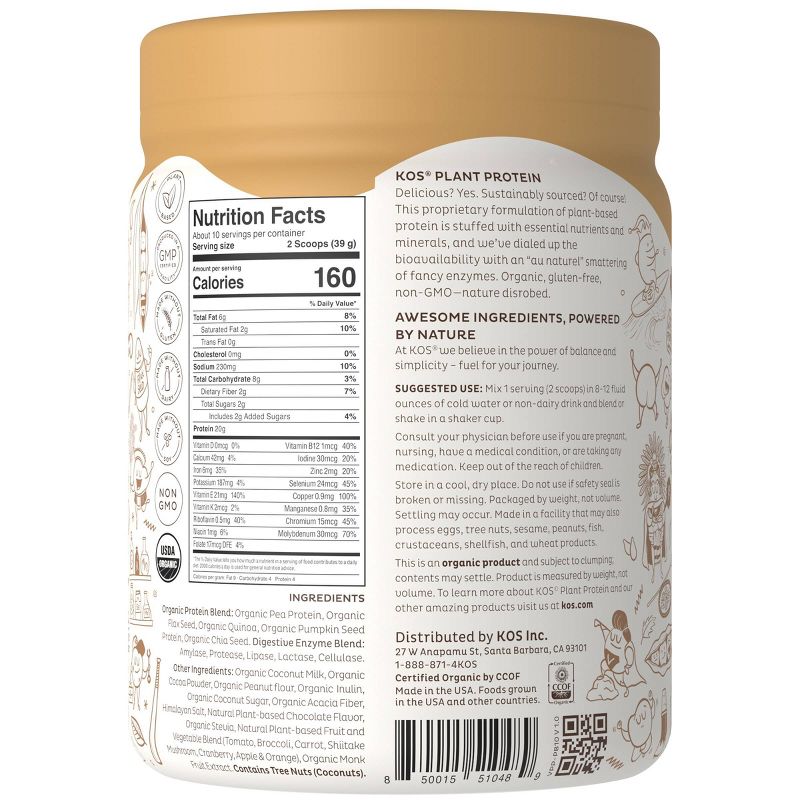 KOS Organic Vegan Protein Powder - Chocolate Peanut Butter - 13.75oz