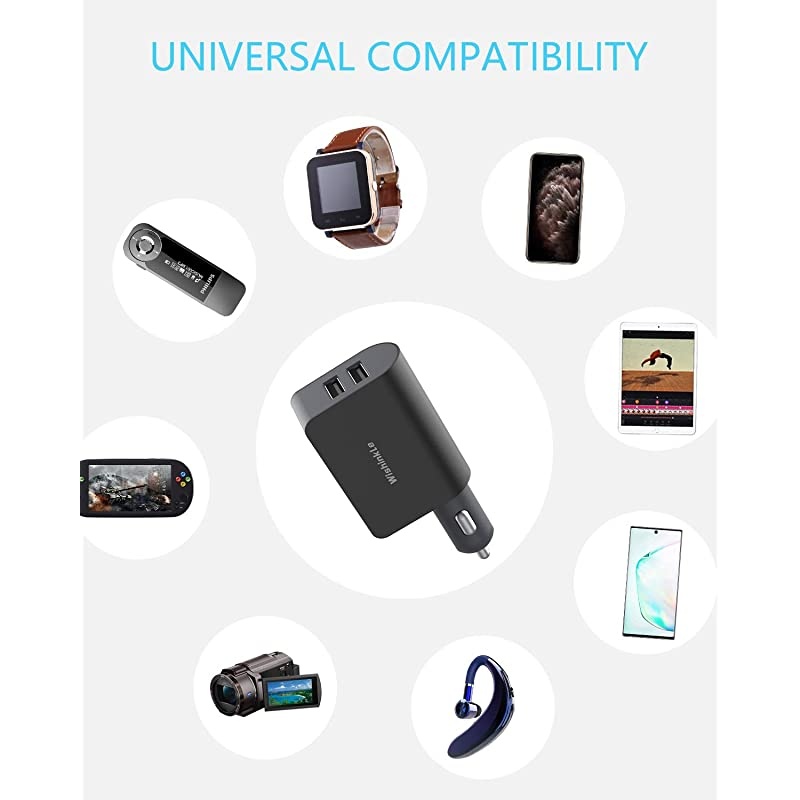 UL Certified 2-in-1 Compact Wall Charger, Portable 2 Port Dual USB Car Charger with Foldable Plug Power Adapter, Compatible with iPhone X XR XS 7 8 Plus Note 8 9 Galaxy S8 S9 Plus and More