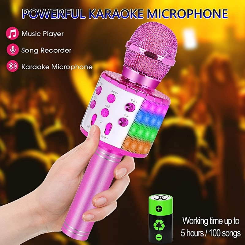 Karaoke Microphone Bluetooth for Adults and KidsPortable Microphone with Led LightsMost Popular Toys Birthday Gifts for for 4 5 6 7 8 9 10 Year Old Girls Boys