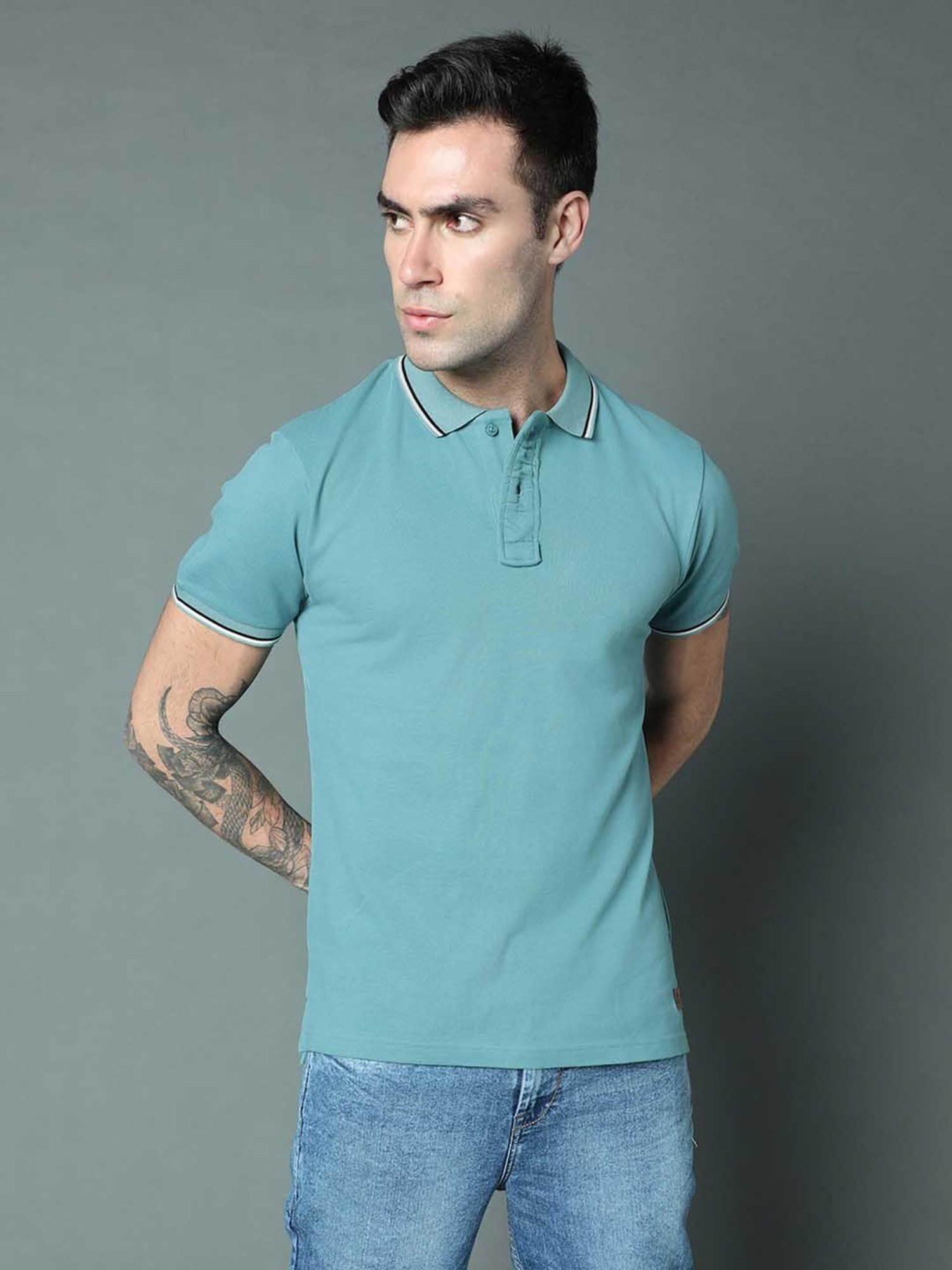 High Star Teal Regular Fit Polo T-Shirt